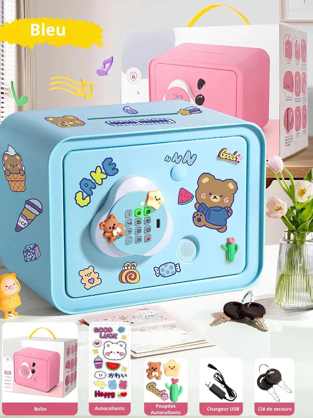 Tirelire coffre fort électronique Bleu