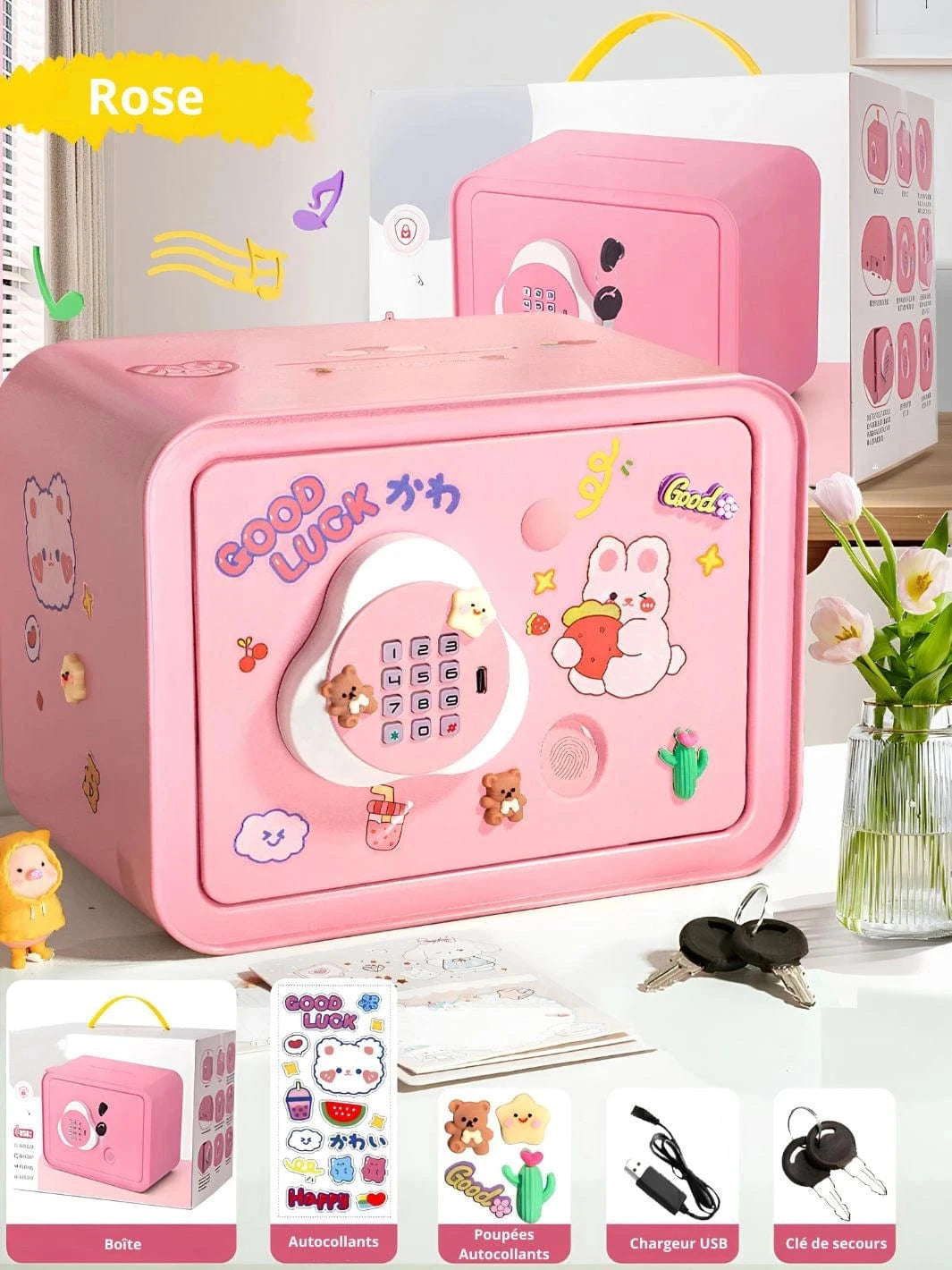 Tirelire coffre fort électronique Rose