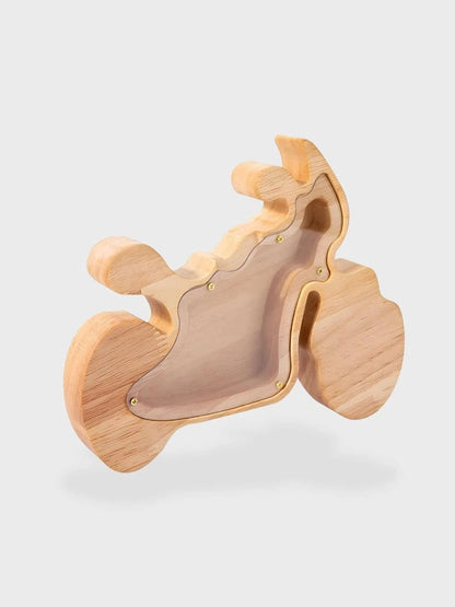 Tirelire en bois animaux Moto