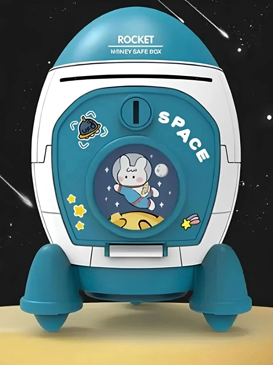 Tirelire fusée enfant Bleu